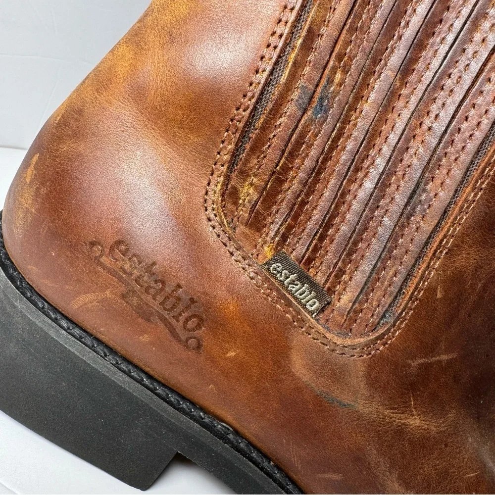 Establo Chelsea Work Boots Men’s 7.5 Brown Leather Elastic Ankle Mexico Made